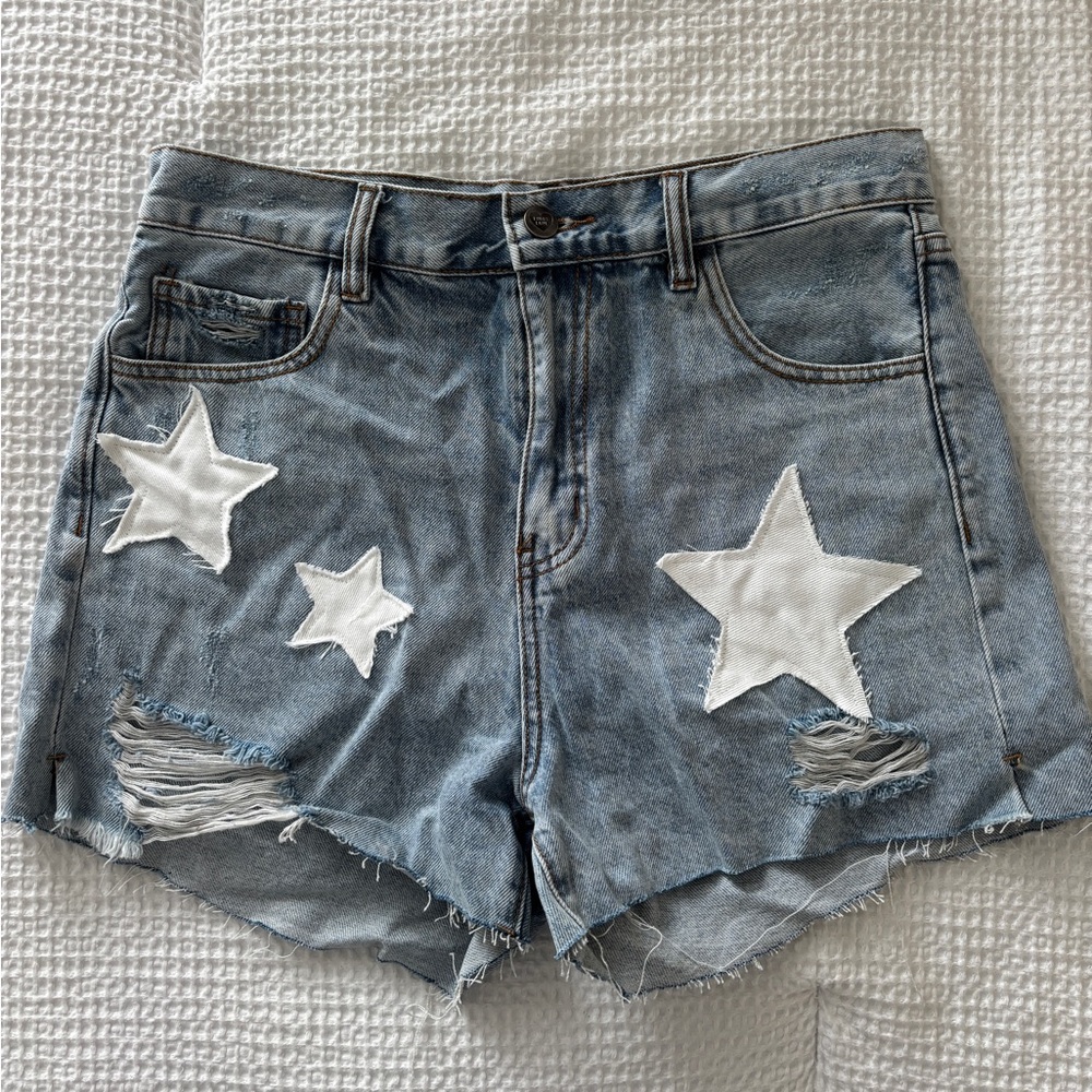 Women’s Denim Shorts with White Star Patches